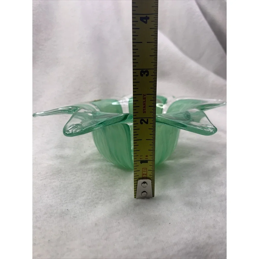 Murano Italy Art Glass‎ Flower Trinket Candy Dish Candle Holder, Green